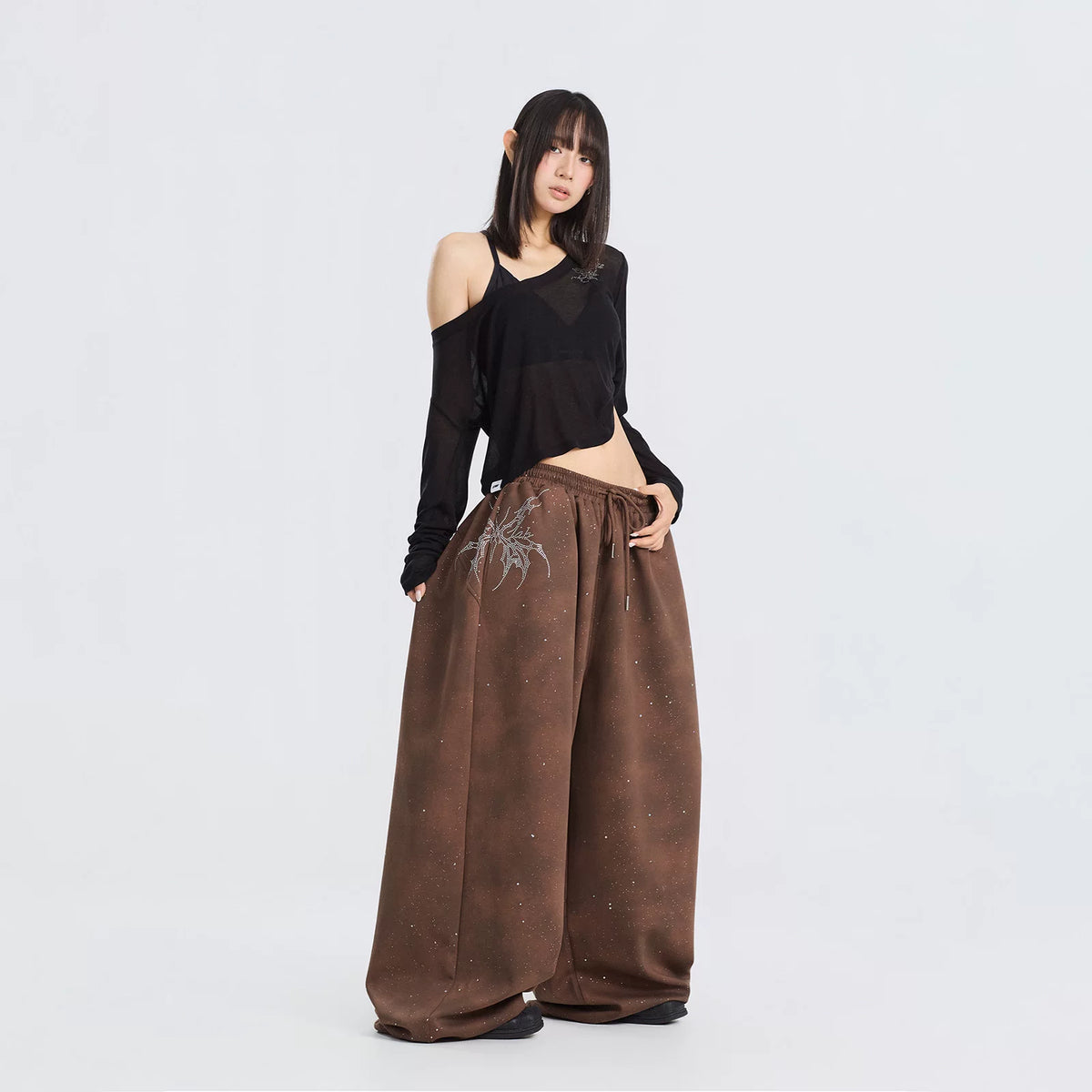 蝶ラインストーングリッターロングパンツ