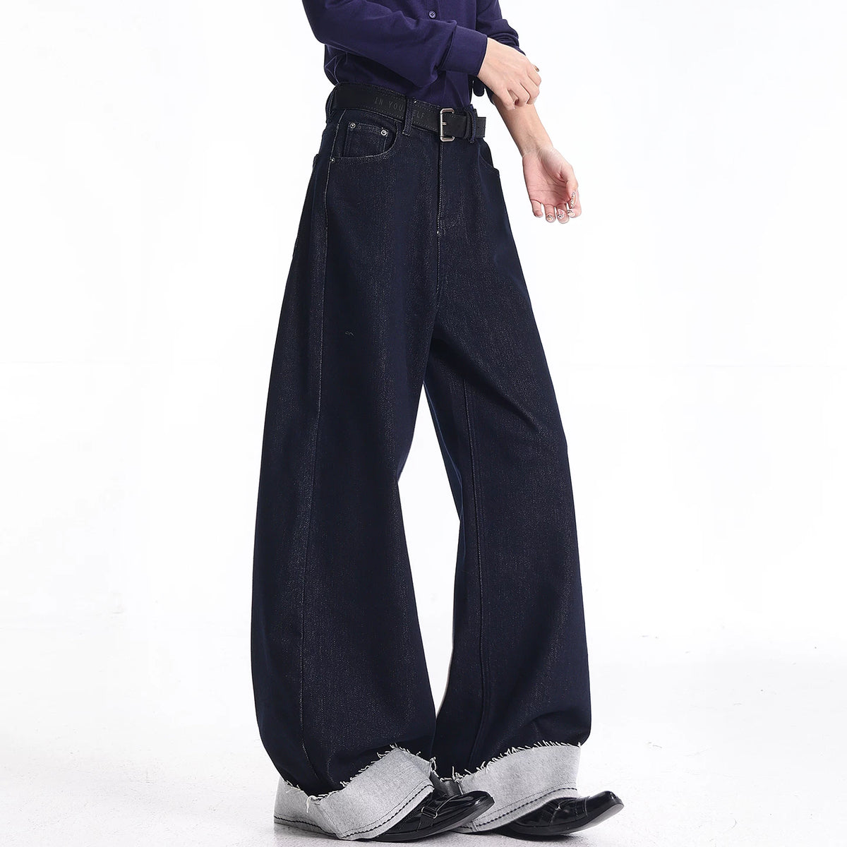 裏起毛ロールアップストレートデニムパンツ
