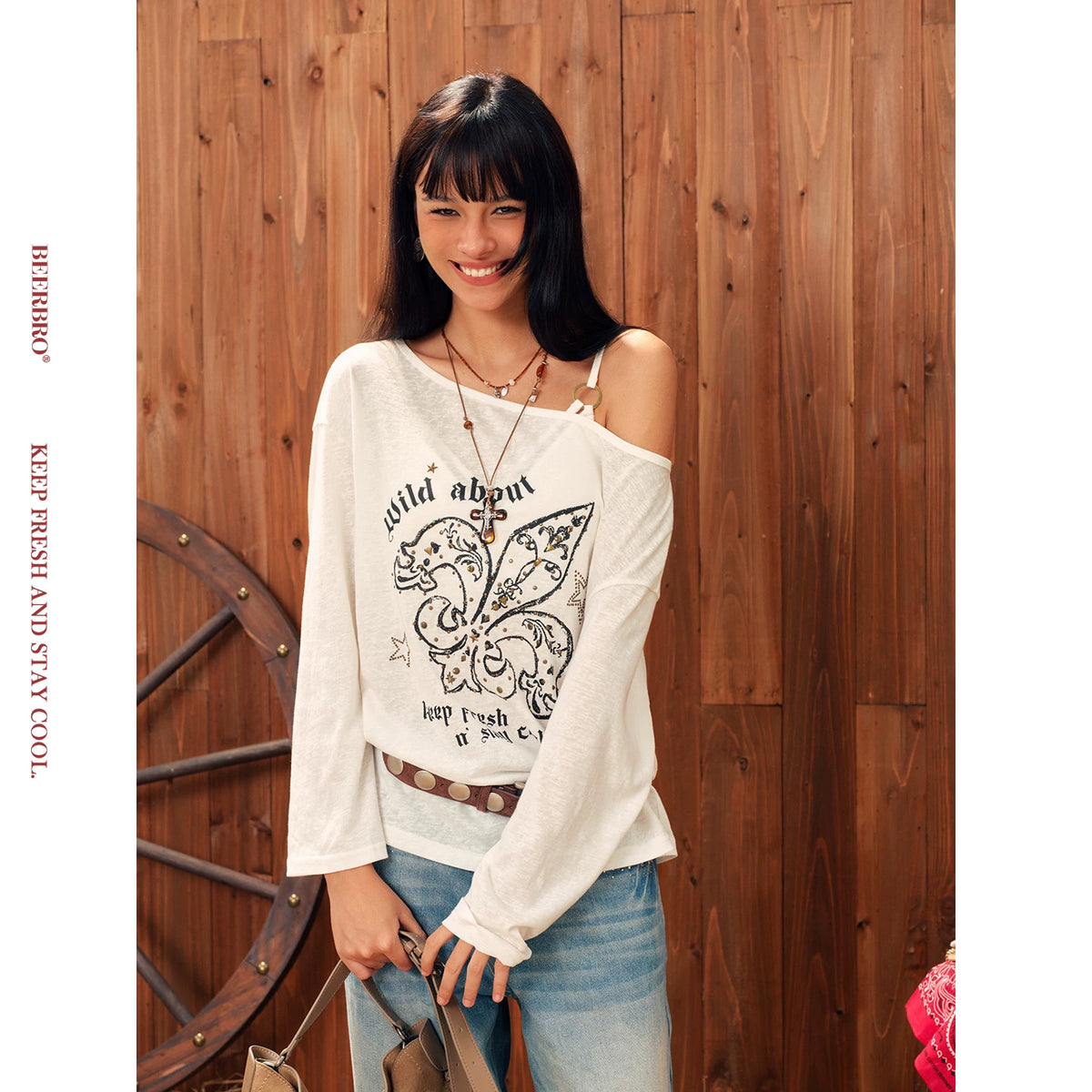 アシンメトリー ワンショルダー 薄手Tシャツ 2点セット
