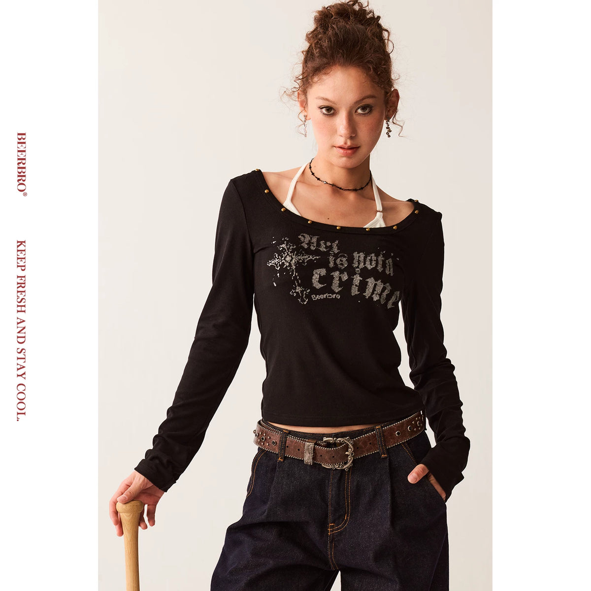 ラメプリント ストレッチ 長袖Tシャツ 2点セット