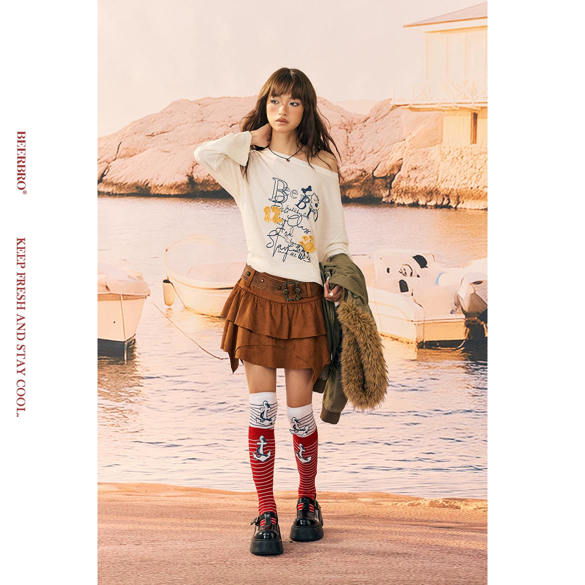 配色ドッグワッペンUVカット長袖Tシャツ