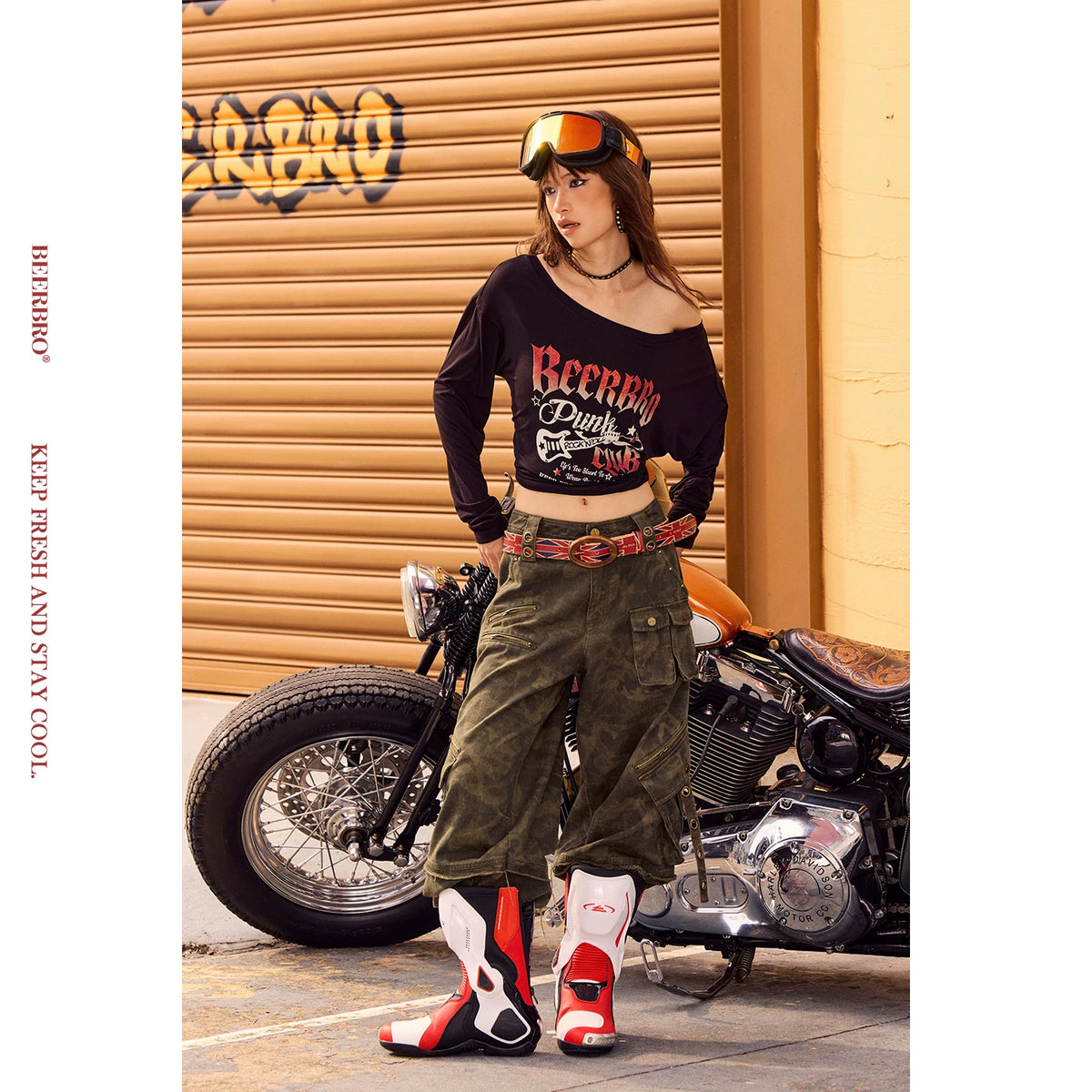 グラデーションラメプリント長袖Tシャツ