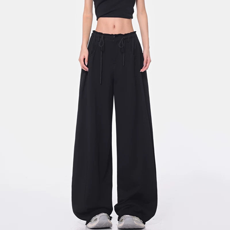 ドローストリング ハイウエスト ワイドパンツ ロング丈