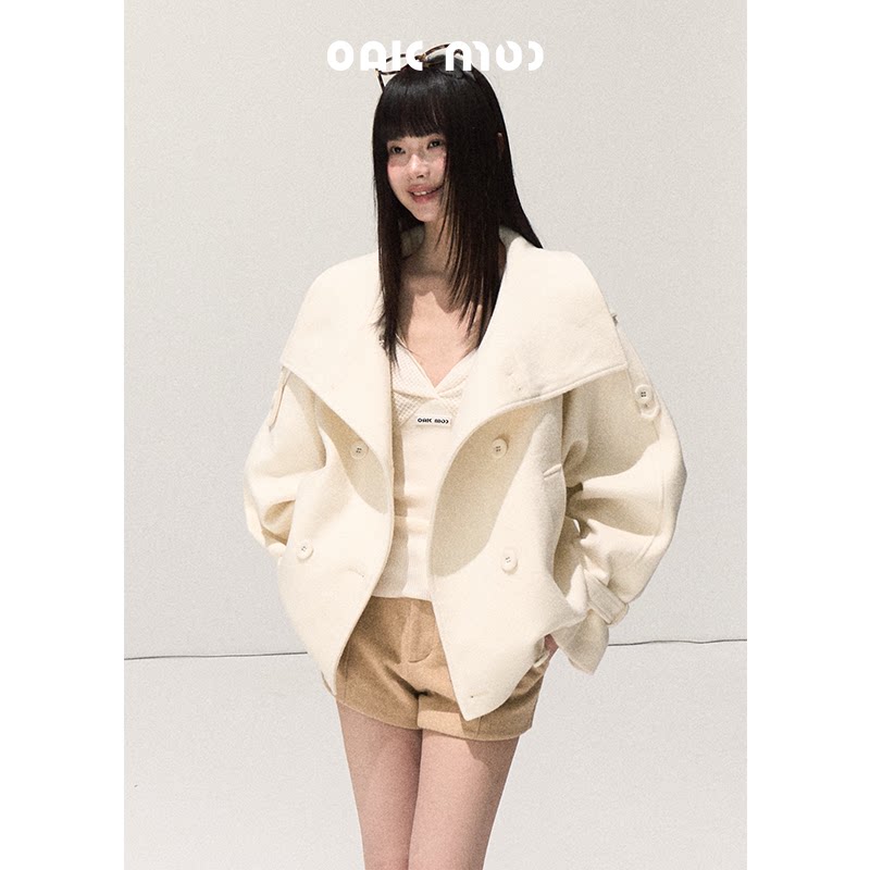 厚手ウールスタンドカラーショートコート
