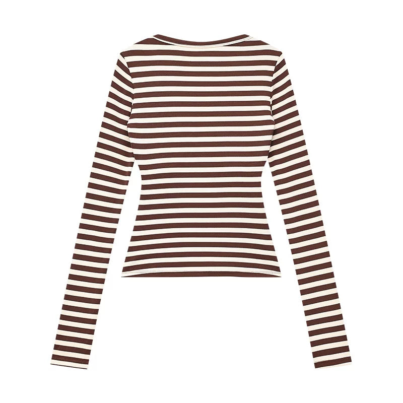 ストライプVネック長袖Tシャツ