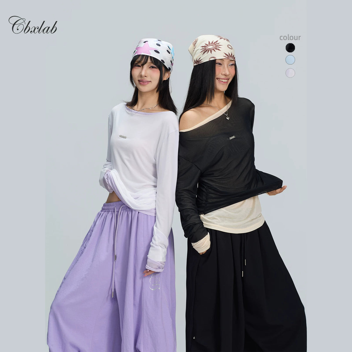 メッシュレイヤード風長袖トップス