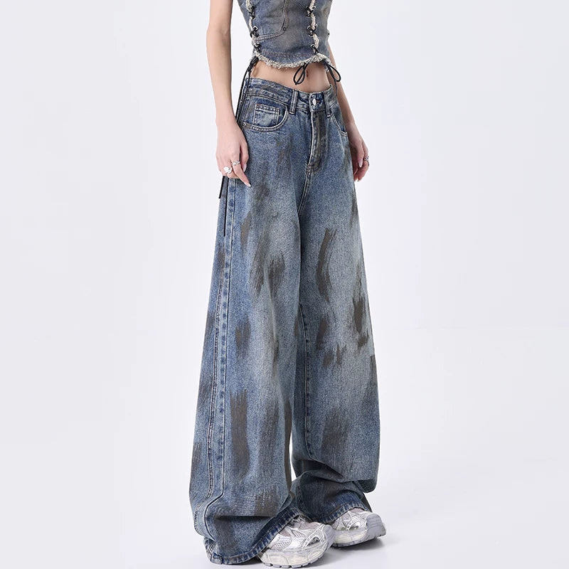 スプラッシュ加工ストレートワイドデニム