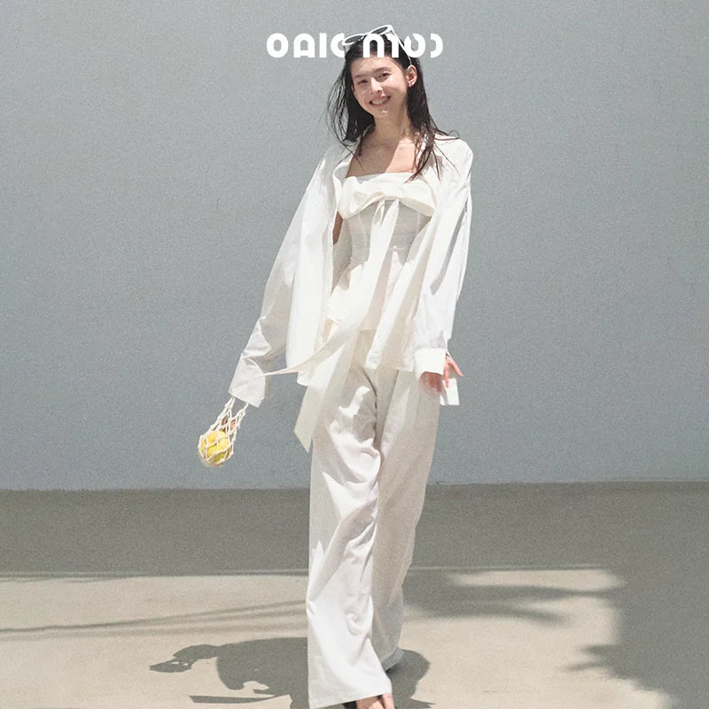 リヨセルリネン リボン付きベアトップ ワイドパンツ セットアップ