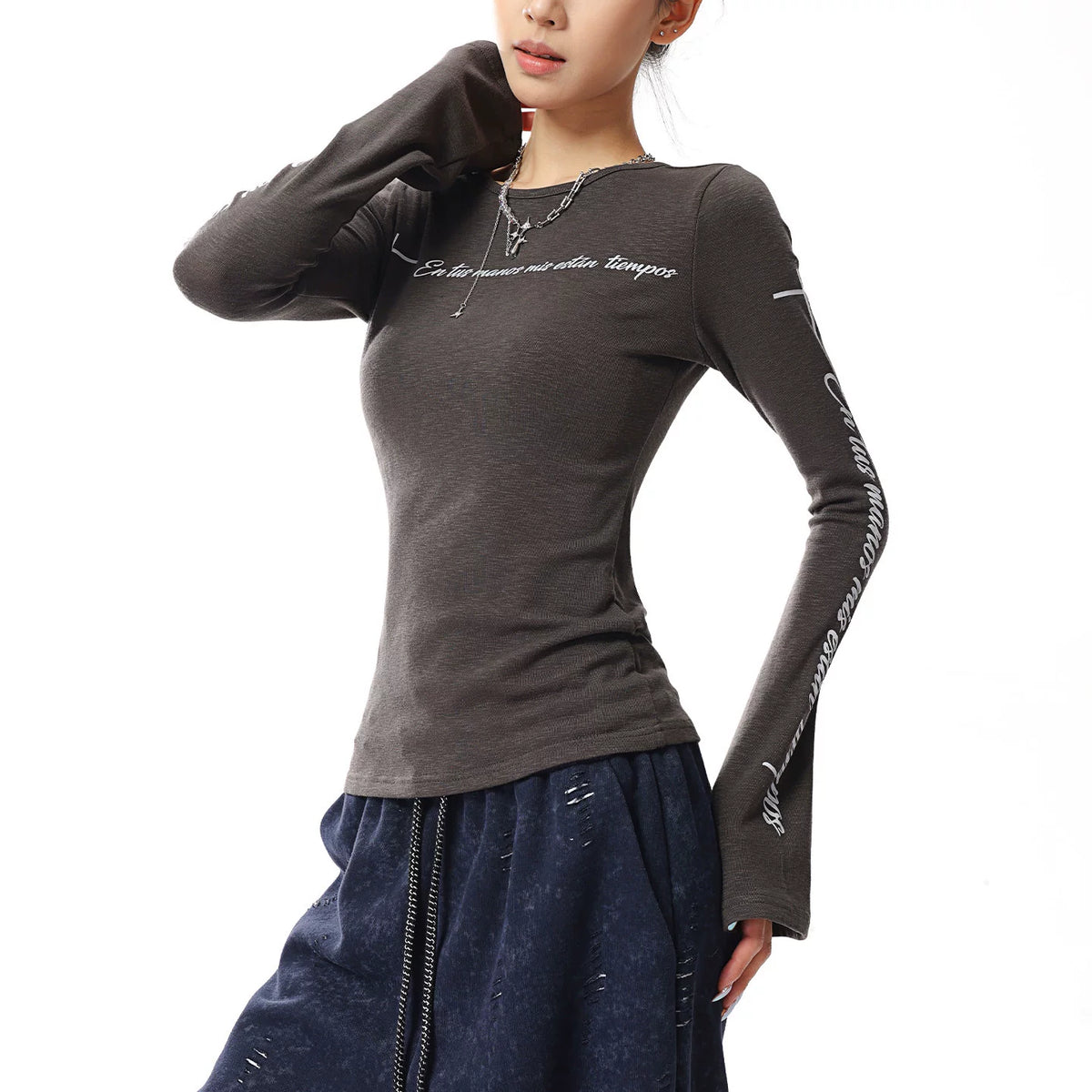 プリントフレアスリーブ長袖Tシャツ