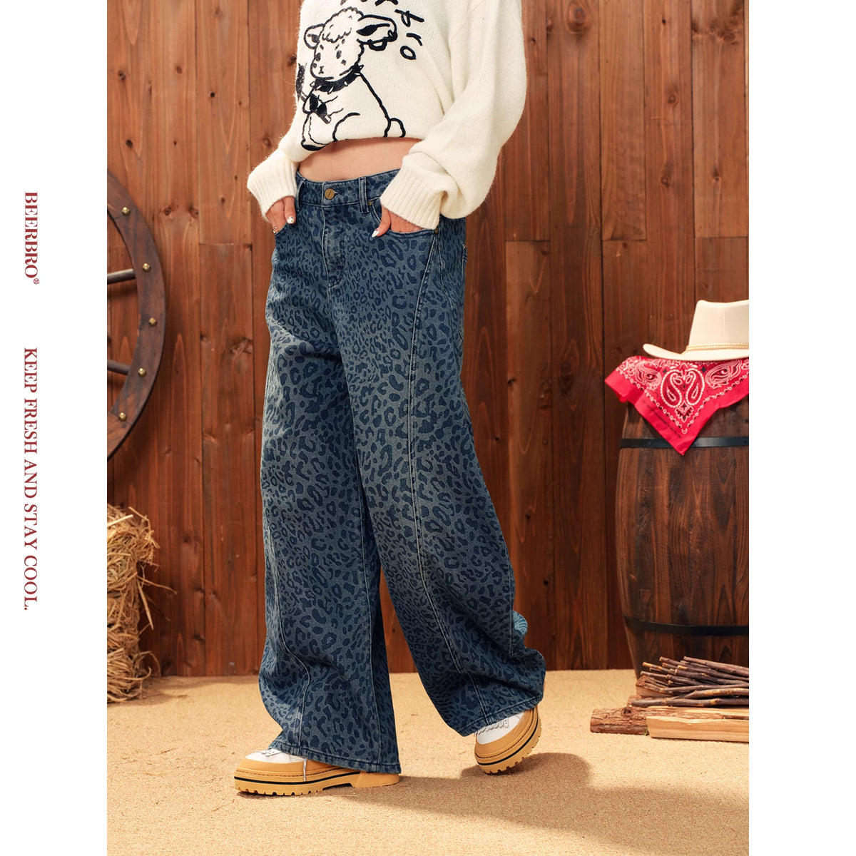 レオパード カーブデニムパンツ
