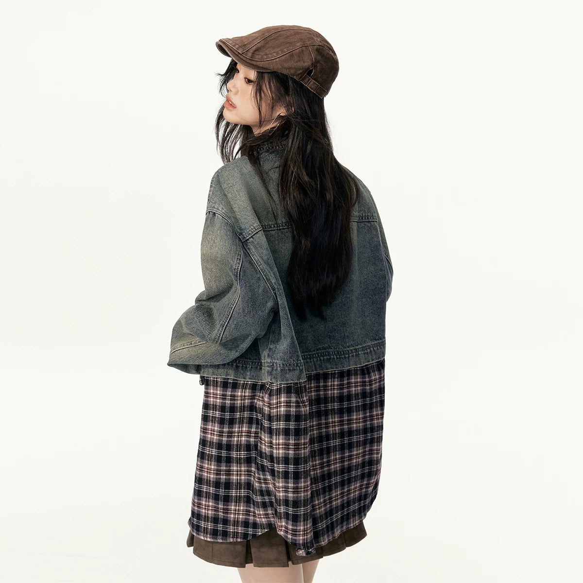 チェック切替 デニムジャケット