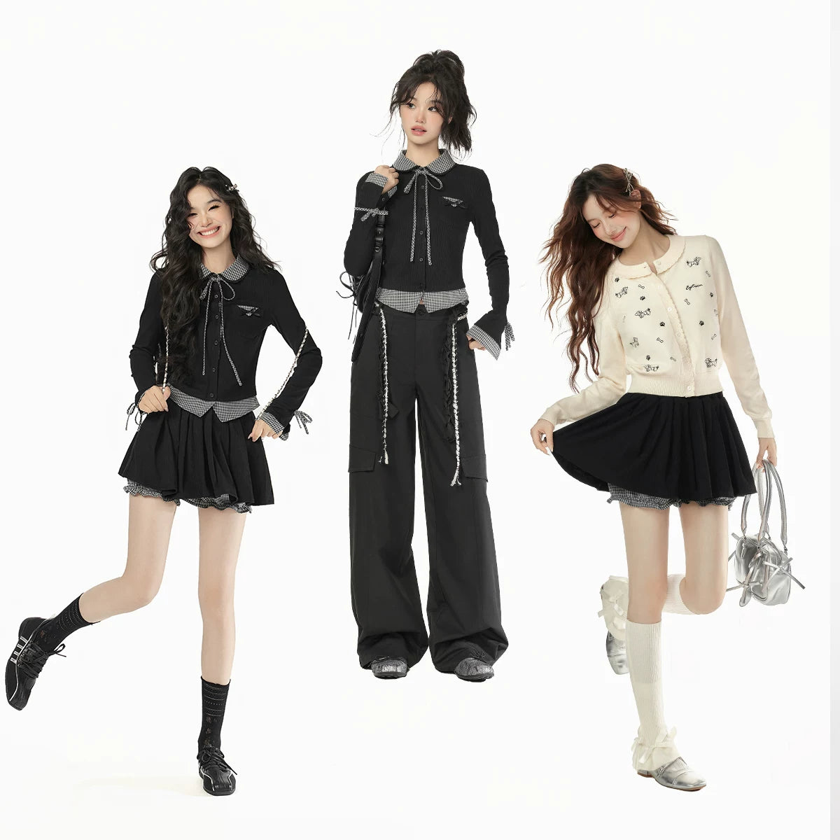 チェック ポロカラートップス＆Aラインスカート セット