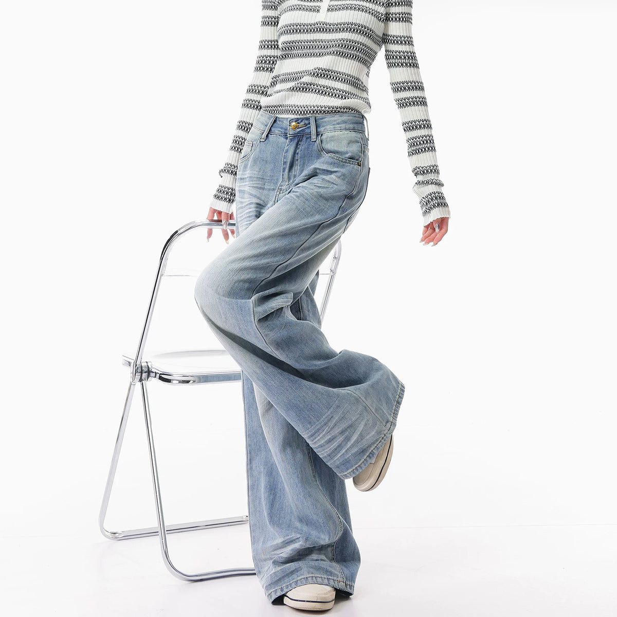 ハイウエストストレートワイドデニムパンツ