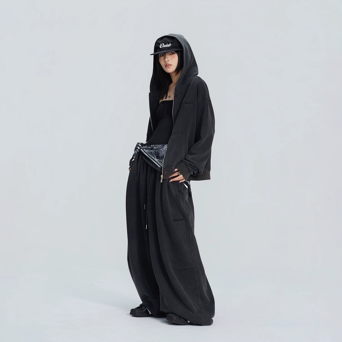 ウォッシュ加工 ヴィンテージ フード付きジャケット＆スウェットパンツ セット