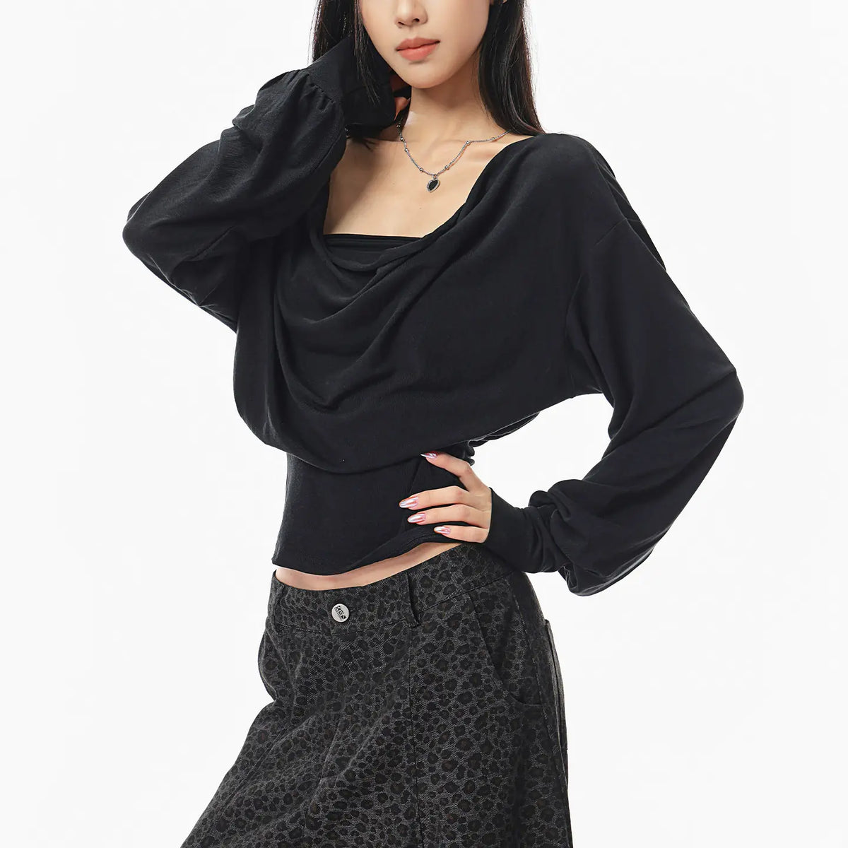 オフショルダー長袖Tシャツ（ブラック）
