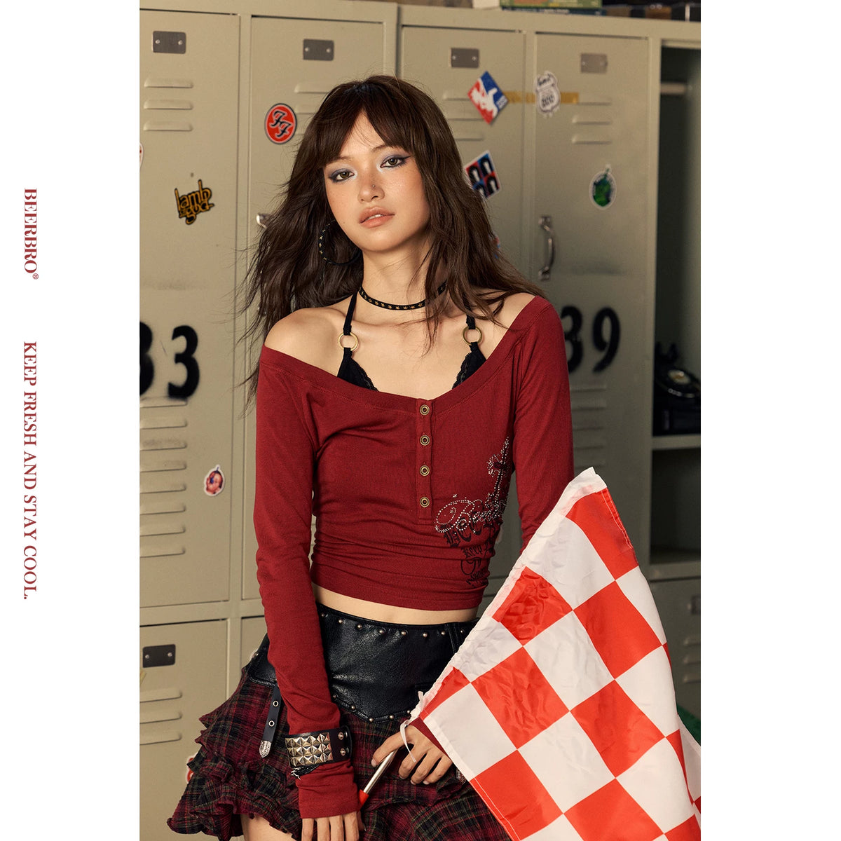 ウール混 ラインストーンプリント 長袖Tシャツ 2点セット