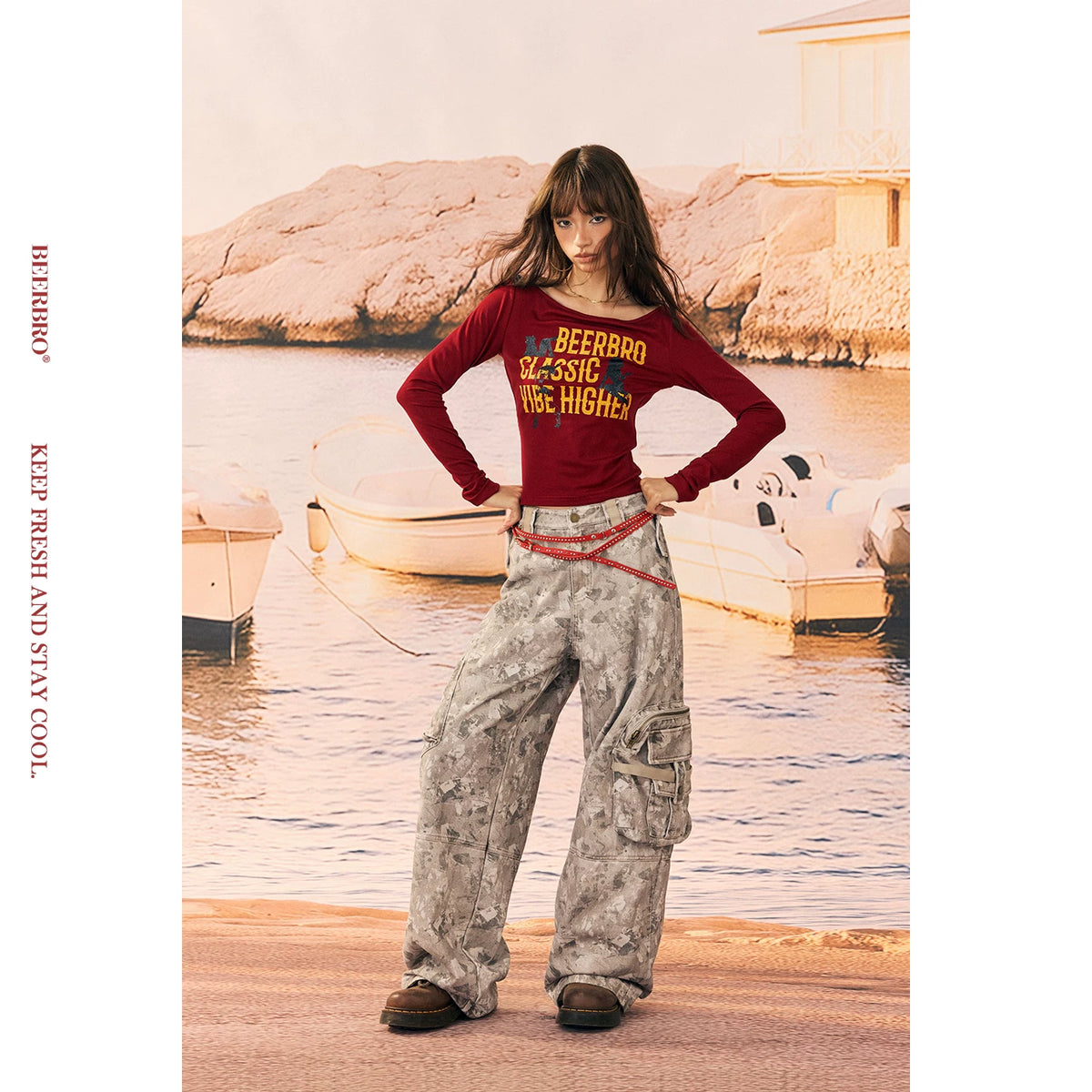 リヨセルワンショルダータイト長袖Tシャツ