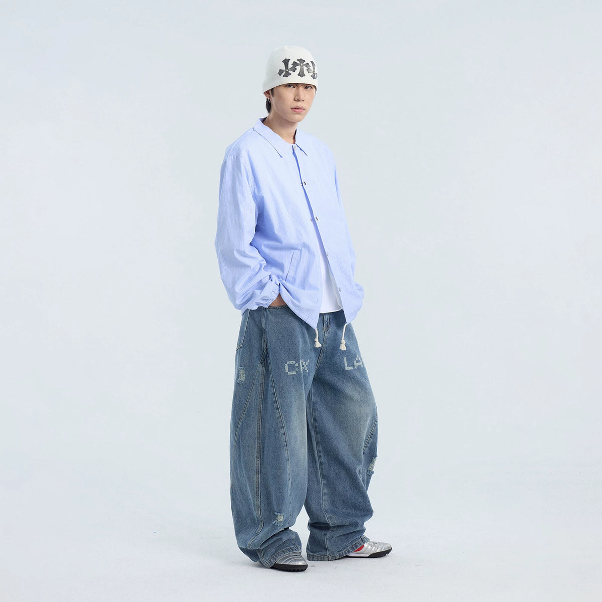 綿混デニムロングパンツ