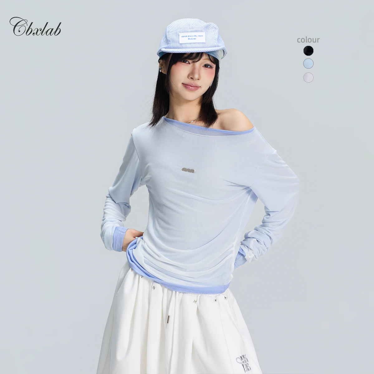 レイヤード風シアー重ね薄手長袖トップス