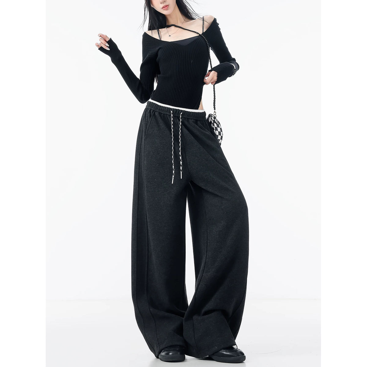 ドローストリング ニット ワイドスウェットパンツ