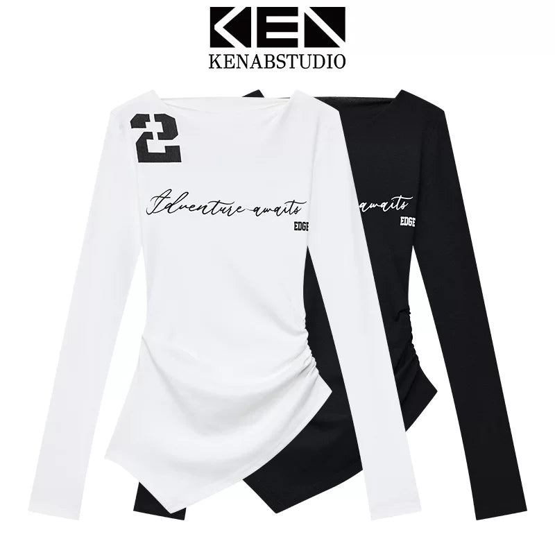 プリントオフショルダー長袖Tシャツ