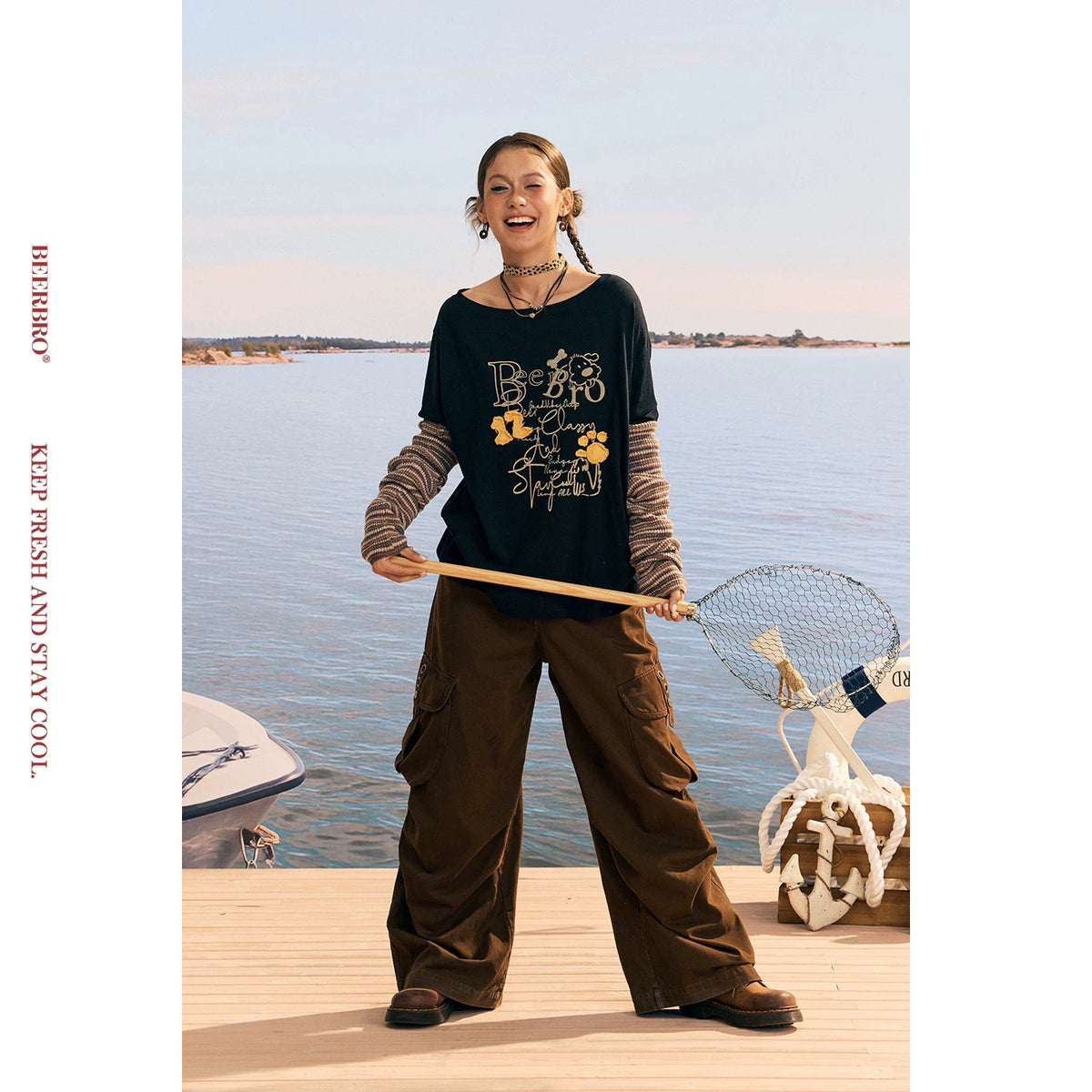 配色ドッグワッペンUVカット長袖Tシャツ