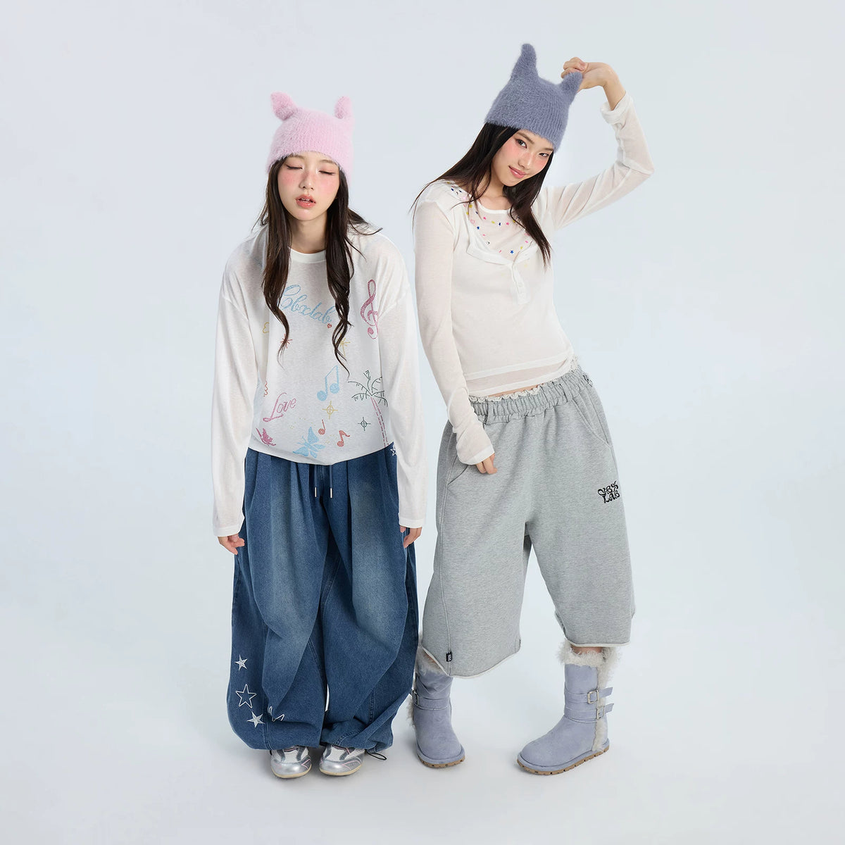 Y2K スター 長袖トップス＆デニムパンツ セット