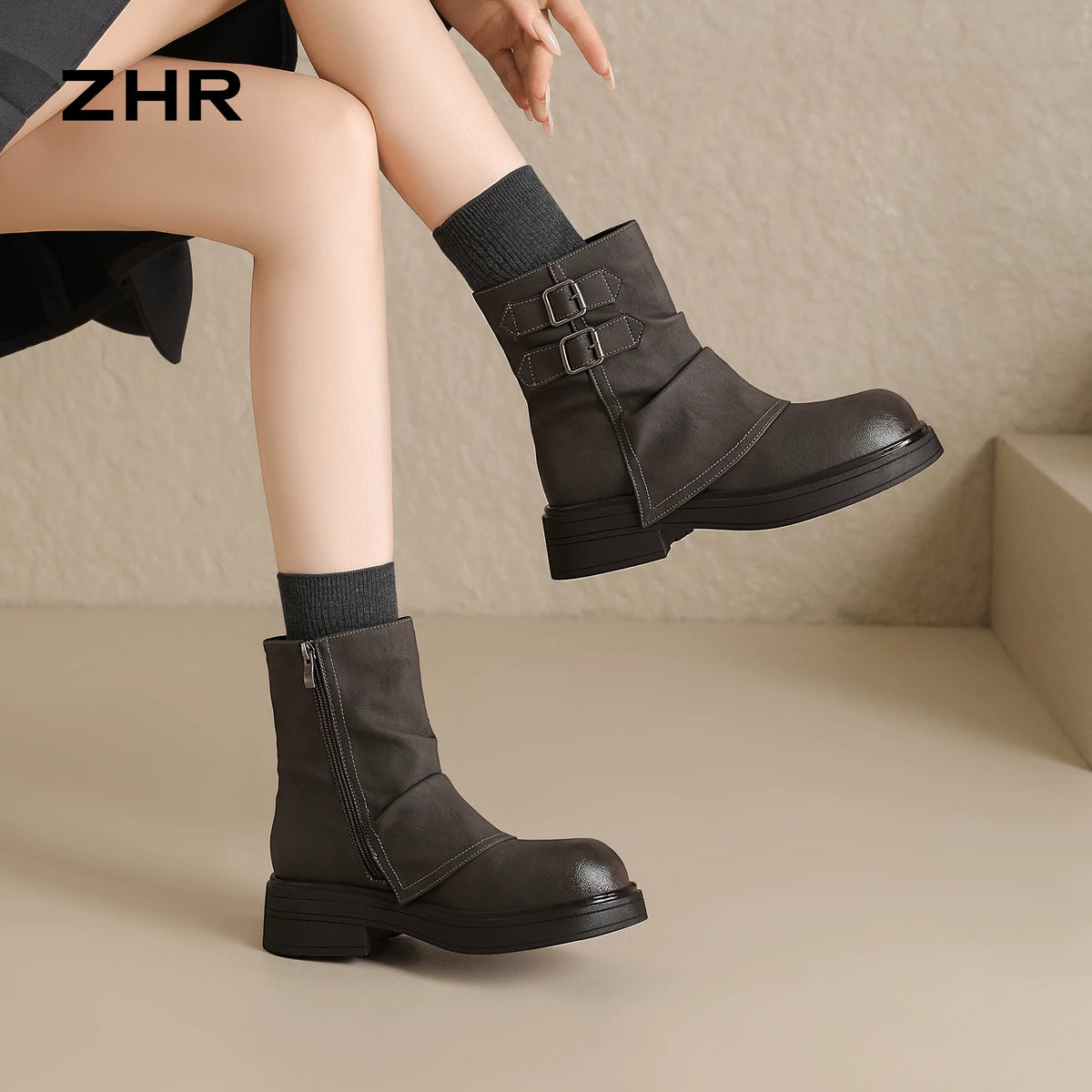 ストレート筒シャーリングショートブーツ