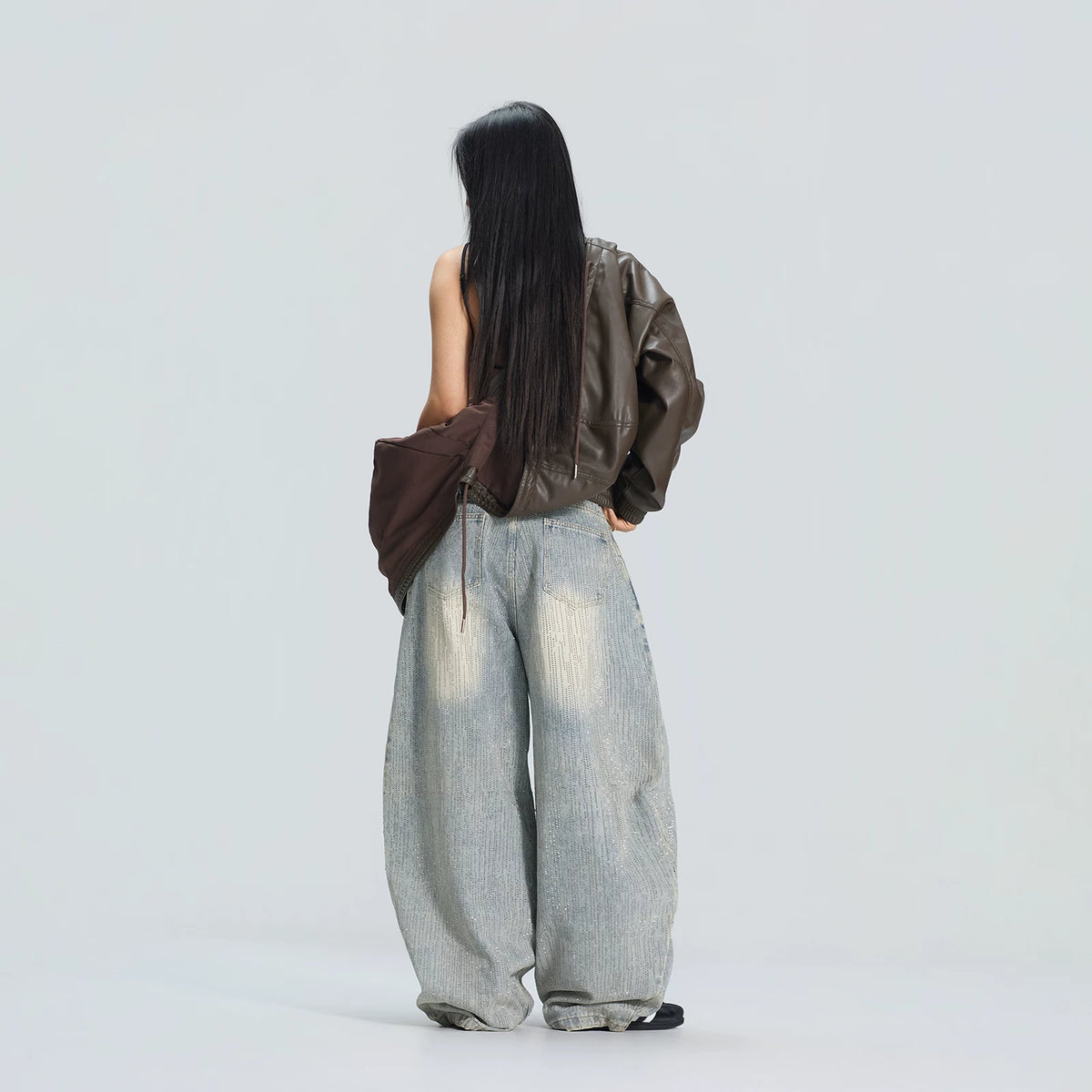 ラインストーンY2K風デニムパンツ