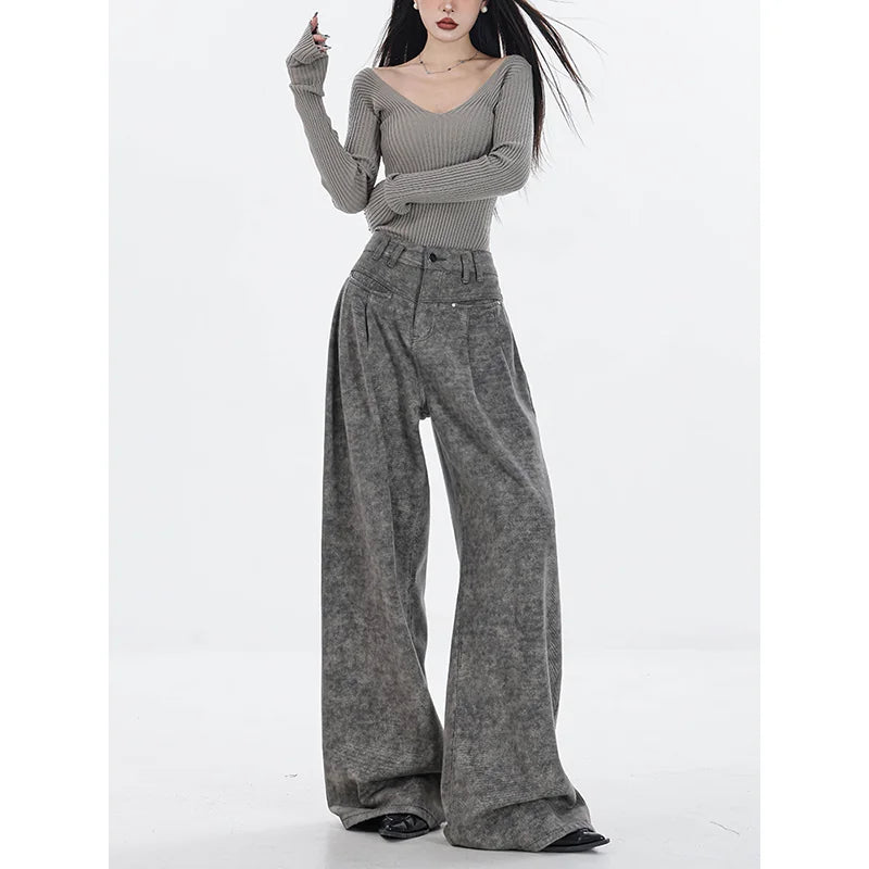 ハイウエストストレートワイドデニムパンツ