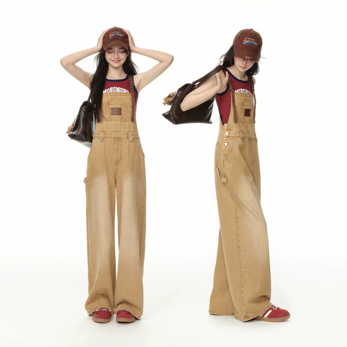 ヴィンテージ加工ワイドデニムサロペット