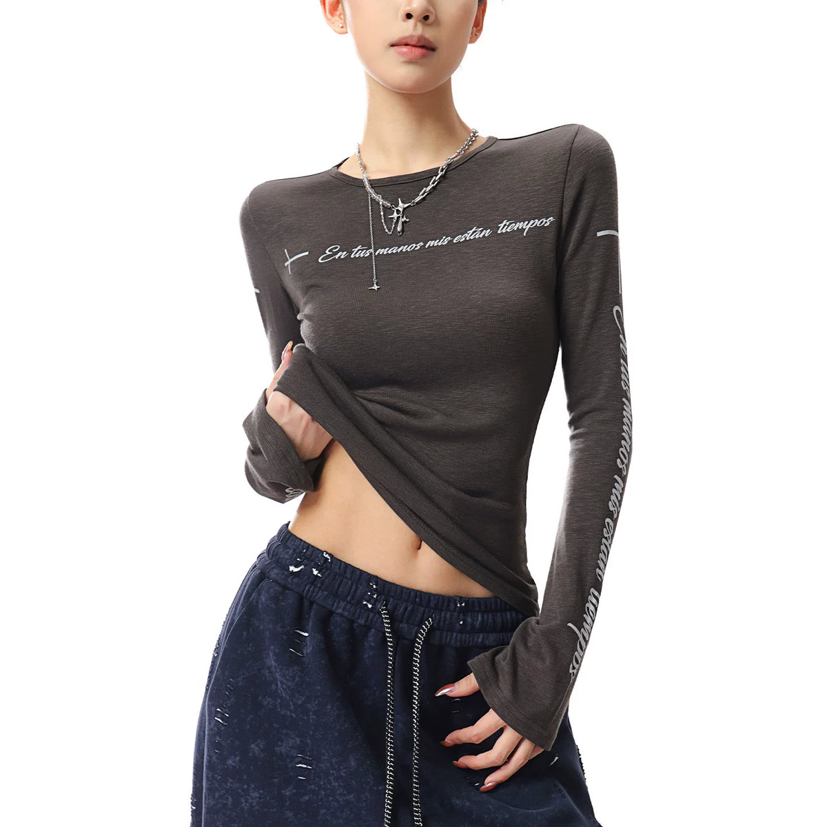 プリントフレアスリーブ長袖Tシャツ
