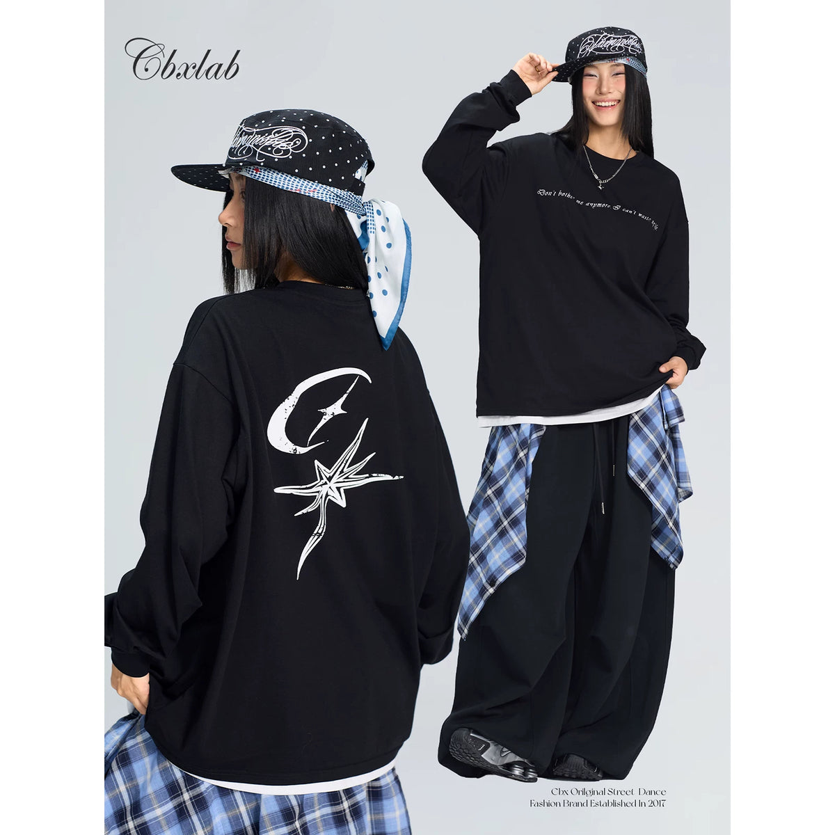 スローガンプリント綿100%ルーズ長袖Tシャツ