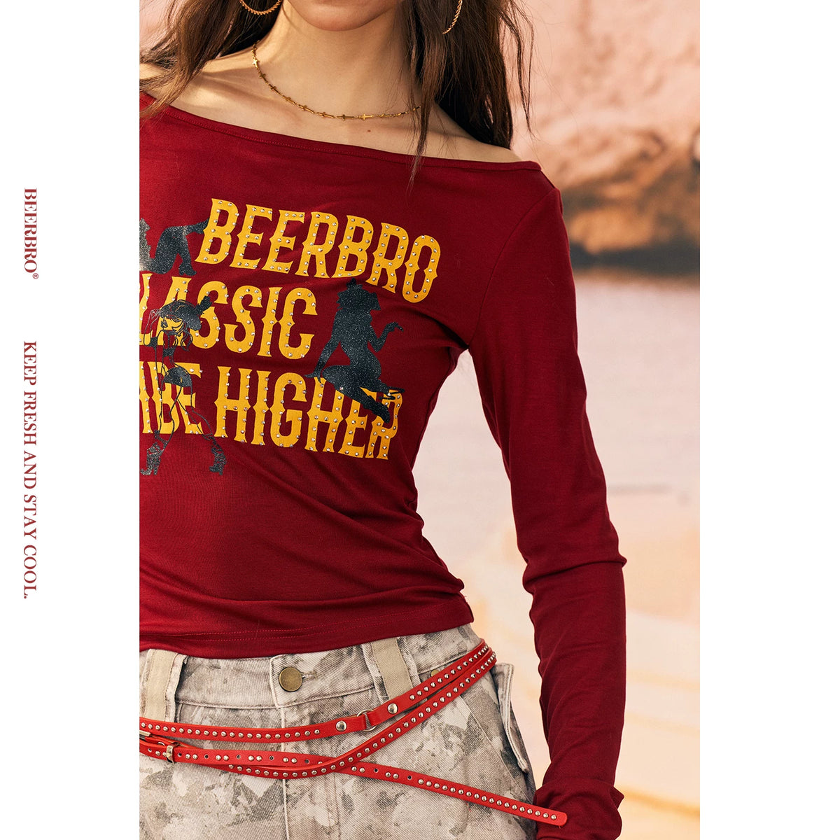 リヨセルワンショルダータイト長袖Tシャツ