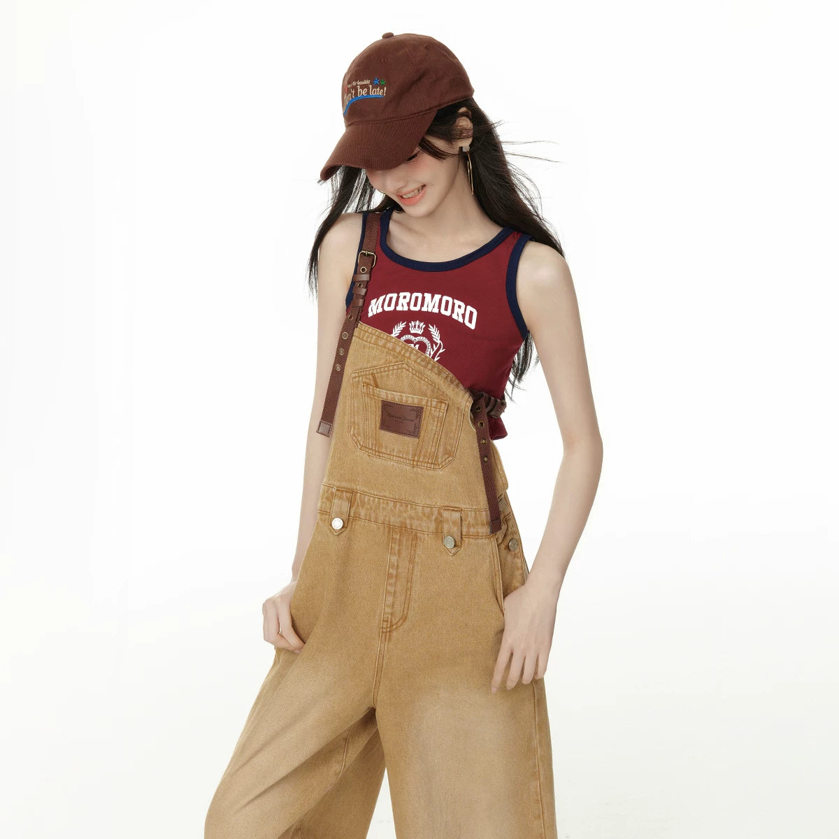 ヴィンテージ加工ワイドデニムサロペット