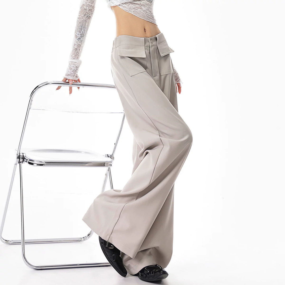 ハイウエストストレートワイドスラックス