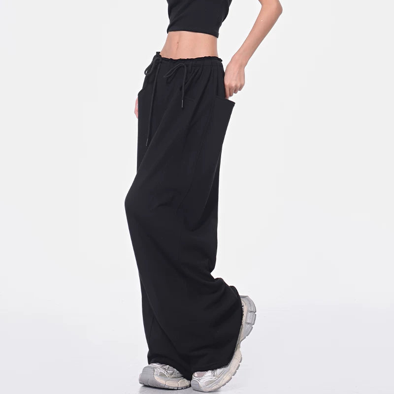 ドローストリング ハイウエスト ワイドパンツ ロング丈