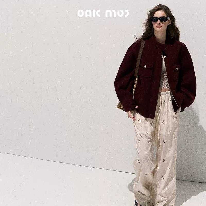 ウール50%アンコラレッドショート丈ウールコート