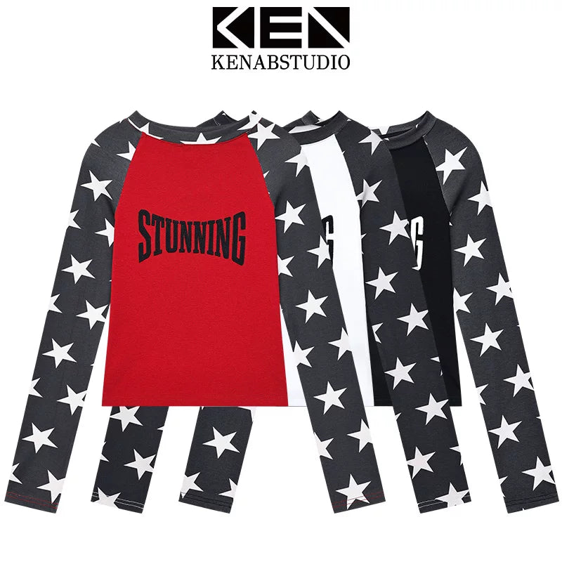 スター柄配色長袖Tシャツ