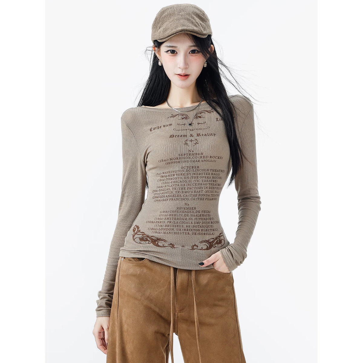 ロゴプリントリブ長袖Tシャツ