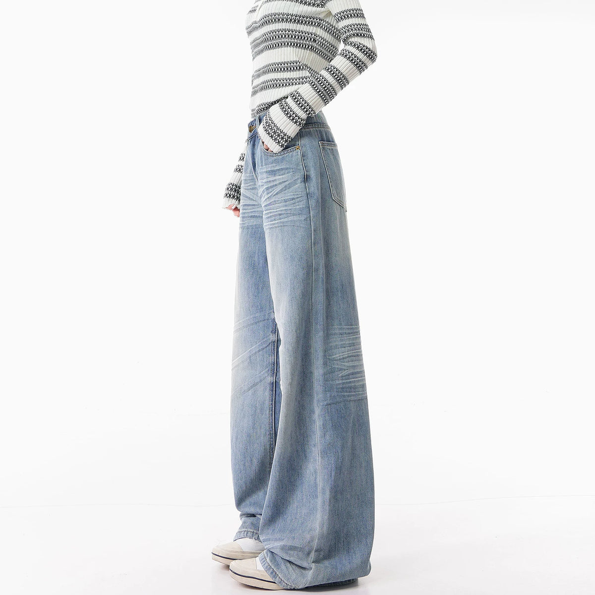 ハイウエストストレートワイドデニムパンツ