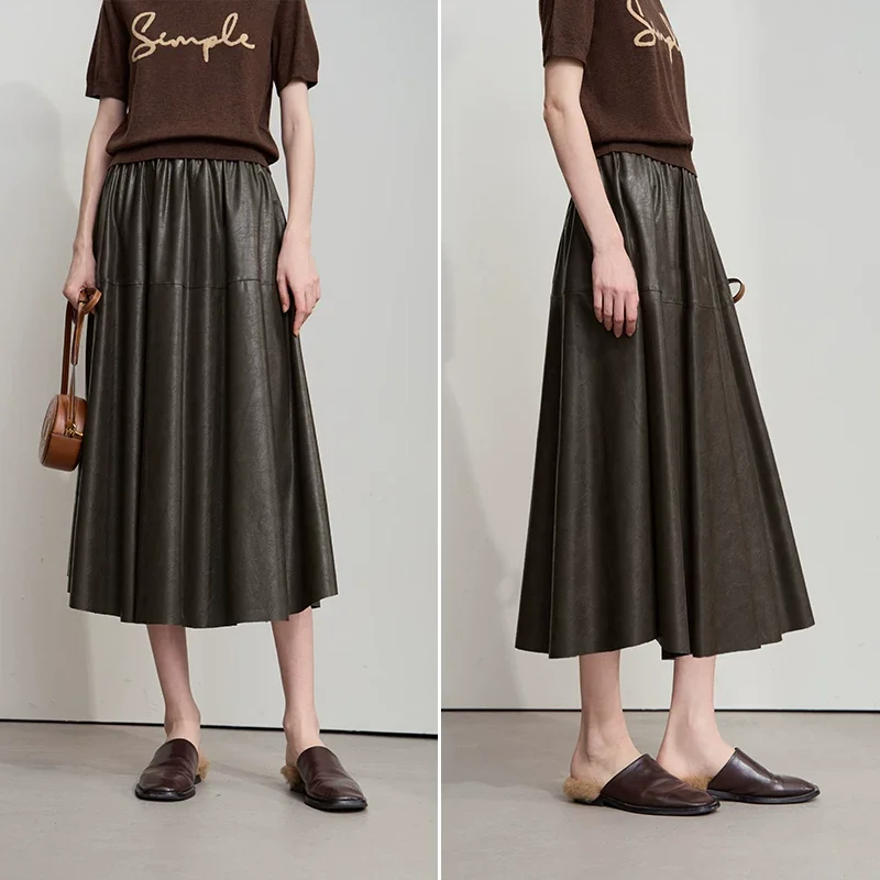 Amii シワ加工 エコレザー Aラインスカート