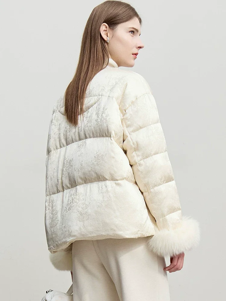 Amii ジャカード 新中華風 厚手 ダウンコート
