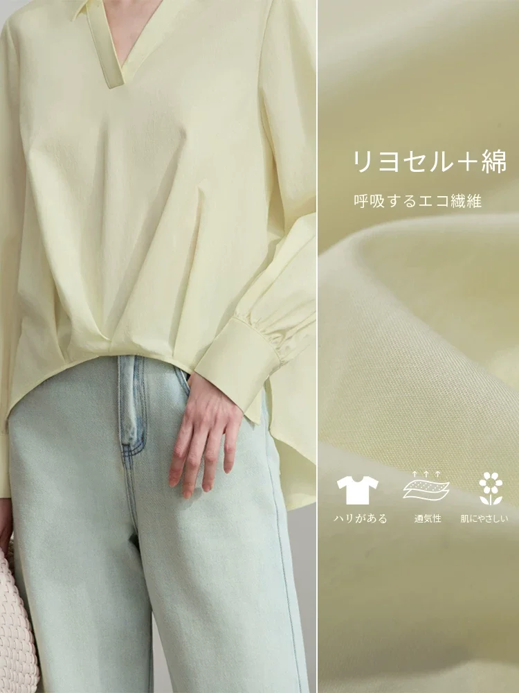 Amii リヨセルコットン Vネック 前後差ヘム シャツ