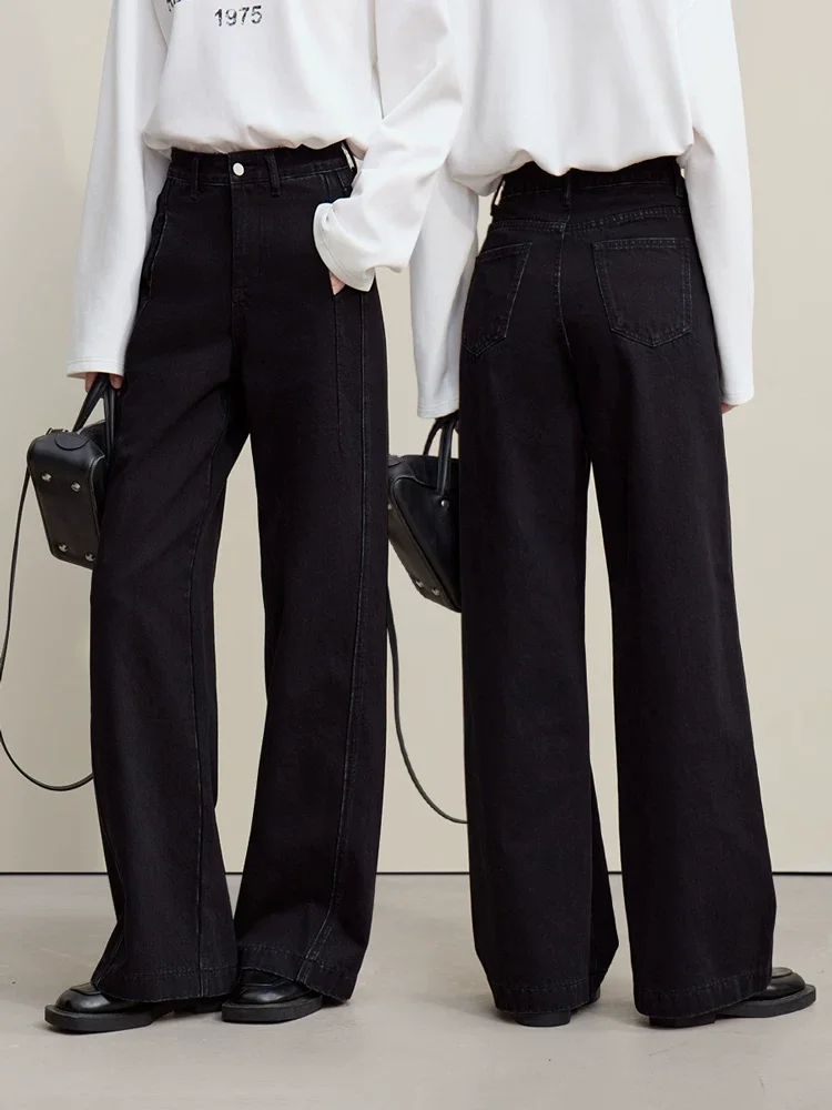 Amii コットン ルーズ ワイドデニムパンツ