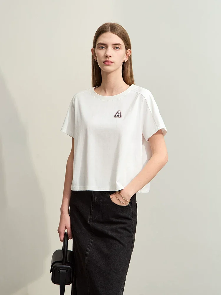 Amii コットン レタープリント ショート 半袖Tシャツ