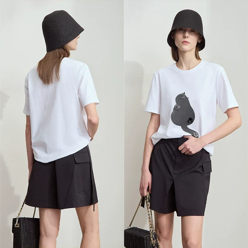 Amii コットンリヨセル プリント 半袖Tシャツ