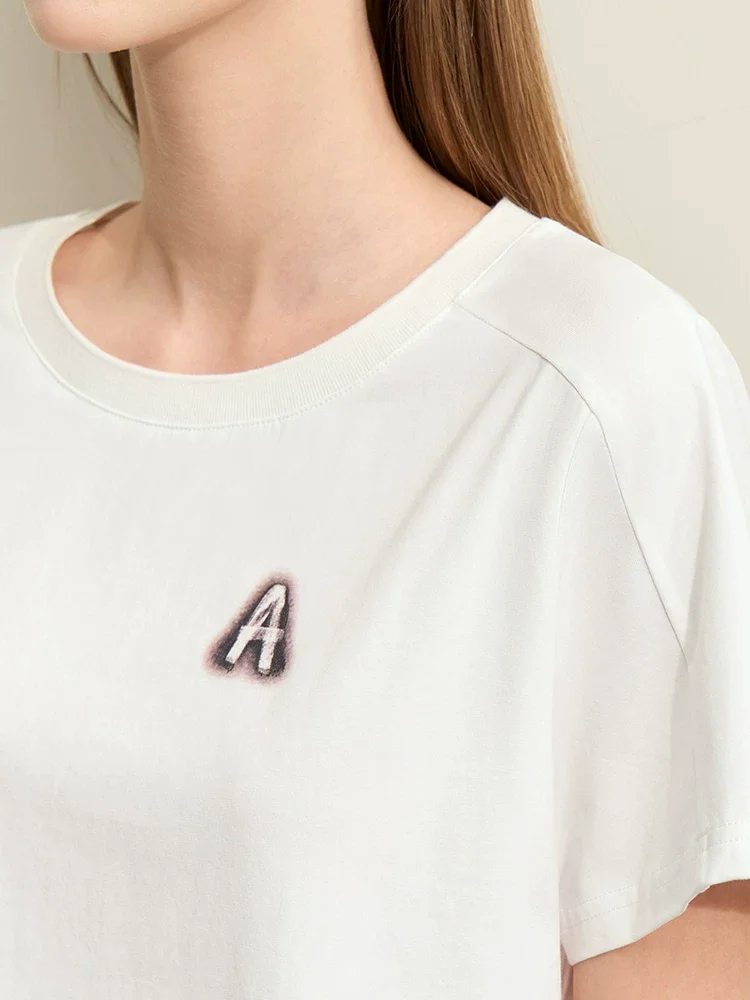 Amii コットン レタープリント ショート 半袖Tシャツ