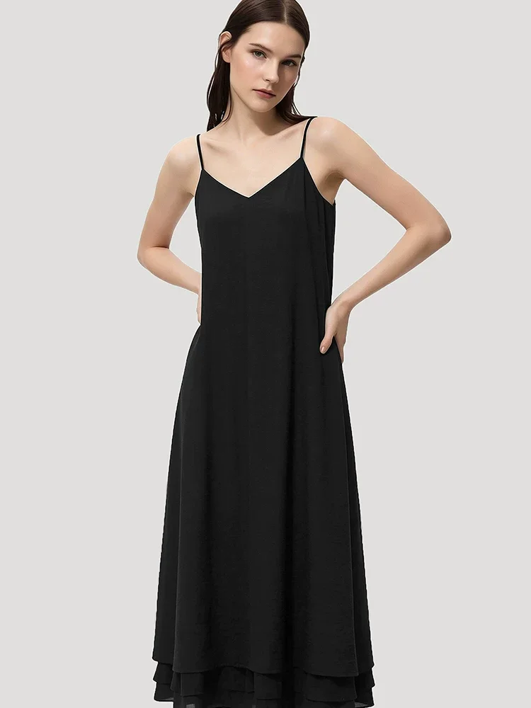 Amii 異素材切替 楊柳シフォン キャミワンピース