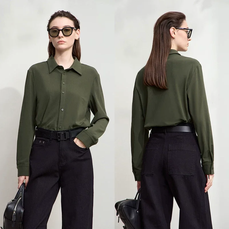 Amii ストレッチコットン ストレート 正肩 長袖シャツ